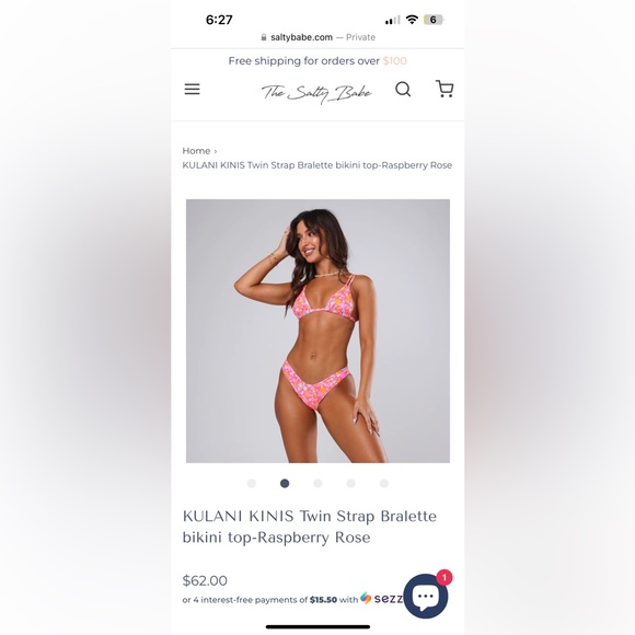 NWT Kulani Kinis. Raspberry rosé - Size M. Twin strap bralette bikini top - Picture 2 of 3